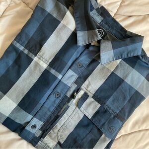 Wrangler Mens Short Sleeve Shirt Button Down ATG Blue Plaid Sz XL